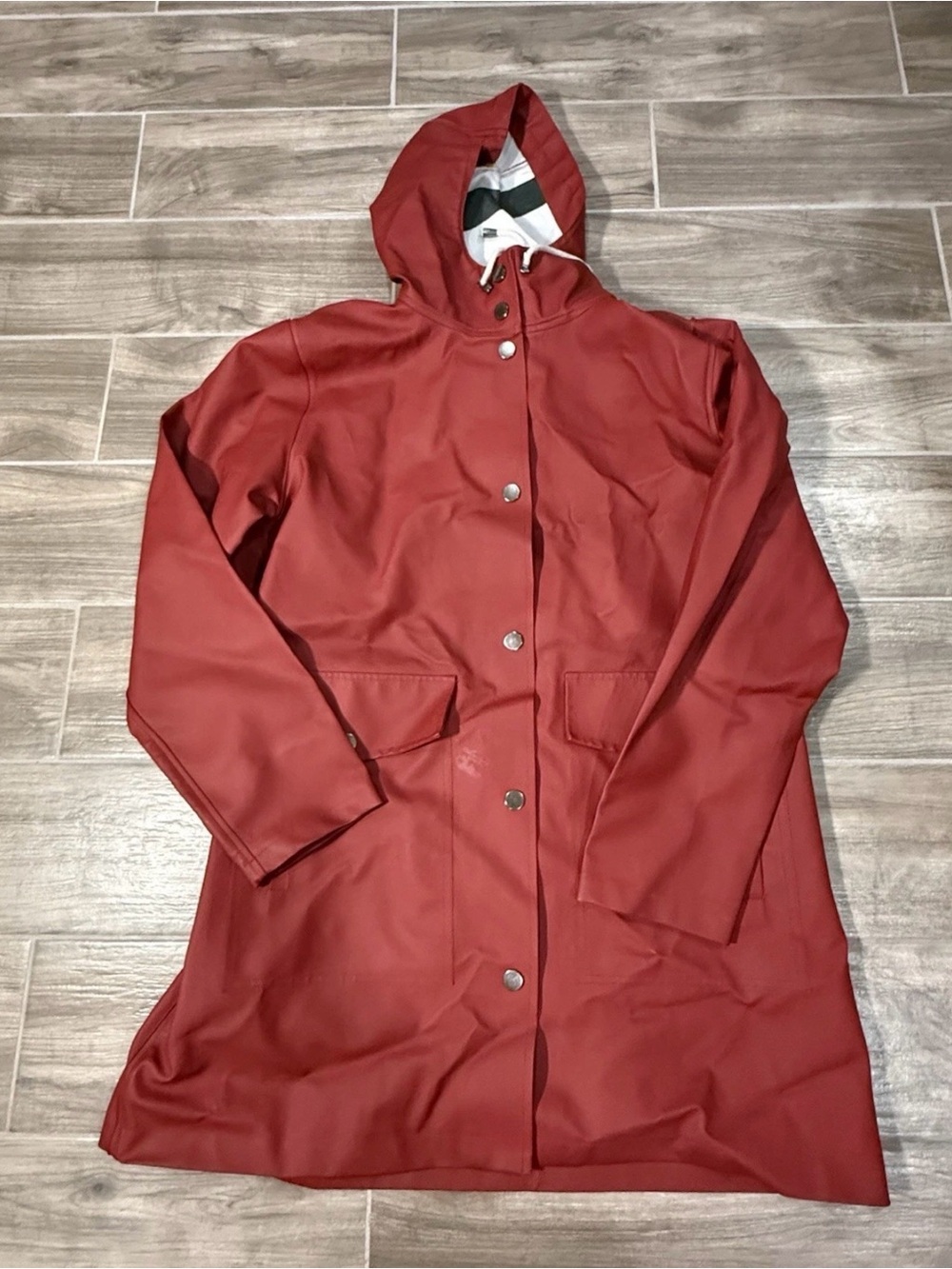 Pendleton Surrey Slicker Hooded Rain Coat Women Med Red Glacier Stripe Lining